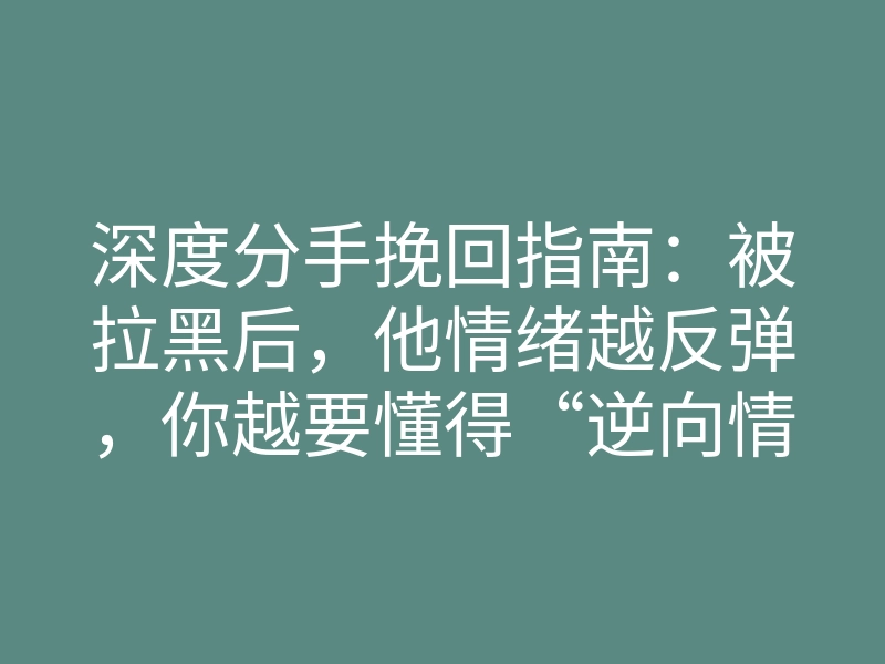 深度分手挽回指南：被拉黑后，他情绪越反弹，你越要懂得“逆向情感博弈”