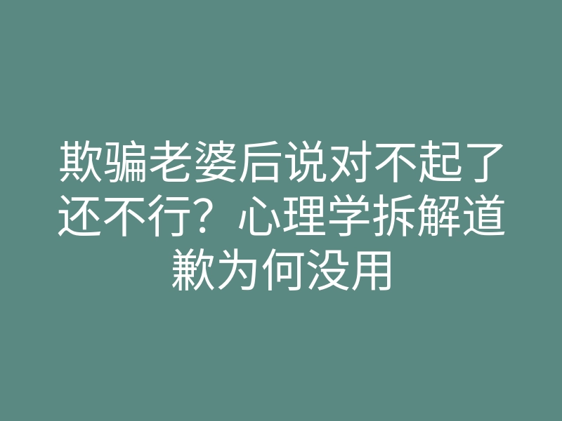 欺骗老婆后说对不起了还不行？心理学拆解道歉为何没用